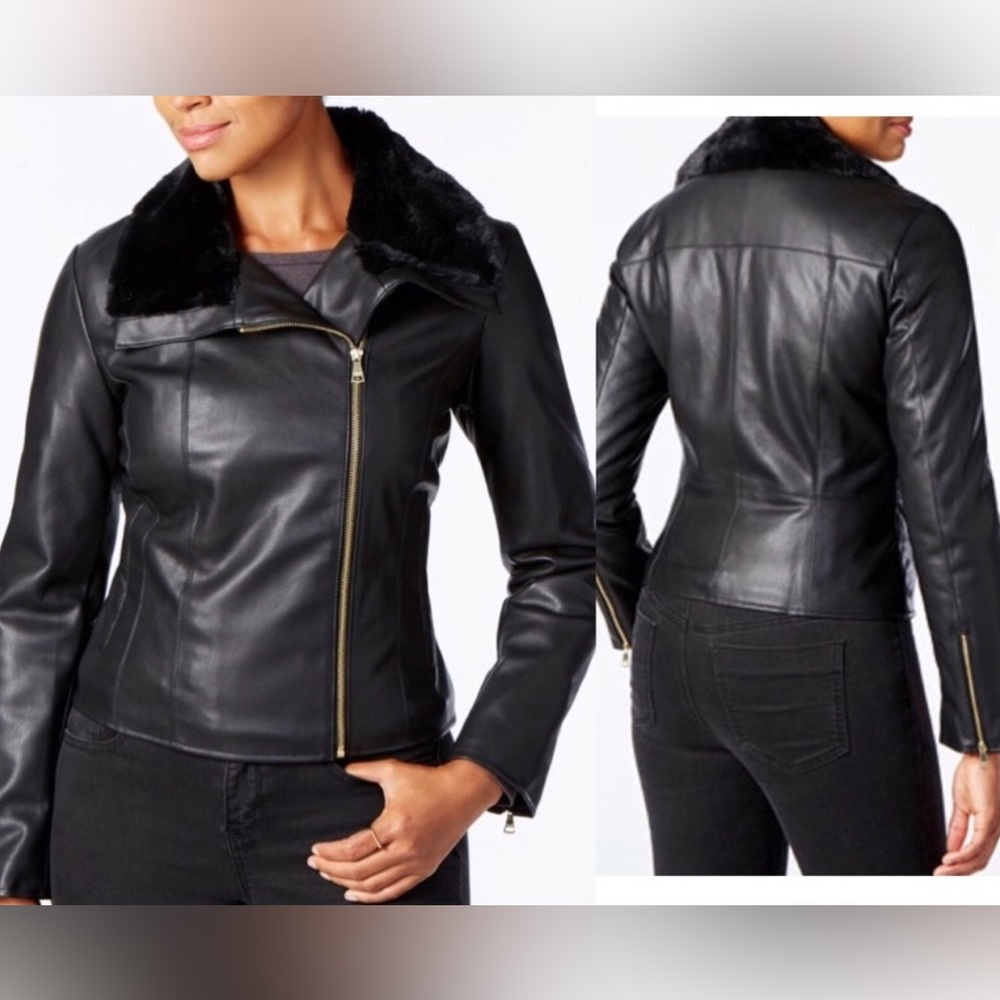 Cole Haan Women’s Signature Black Faux Leather Jacket Size Small